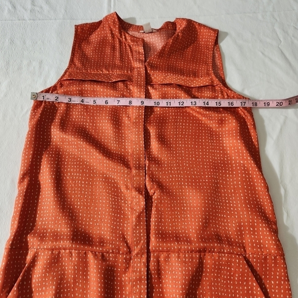 Fossil Women's 100% Silk Orange Ditzy Print Button Down Pockets Shift Dress SZ 4 - Picture 11 of 14